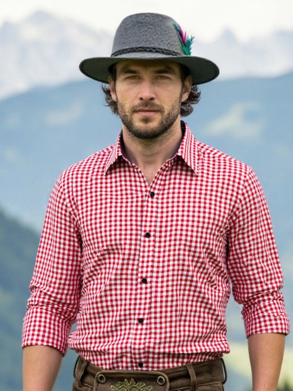 Men’s Authentic Bavarian Oktoberfest Shirt | Red Berry Checkered German Style